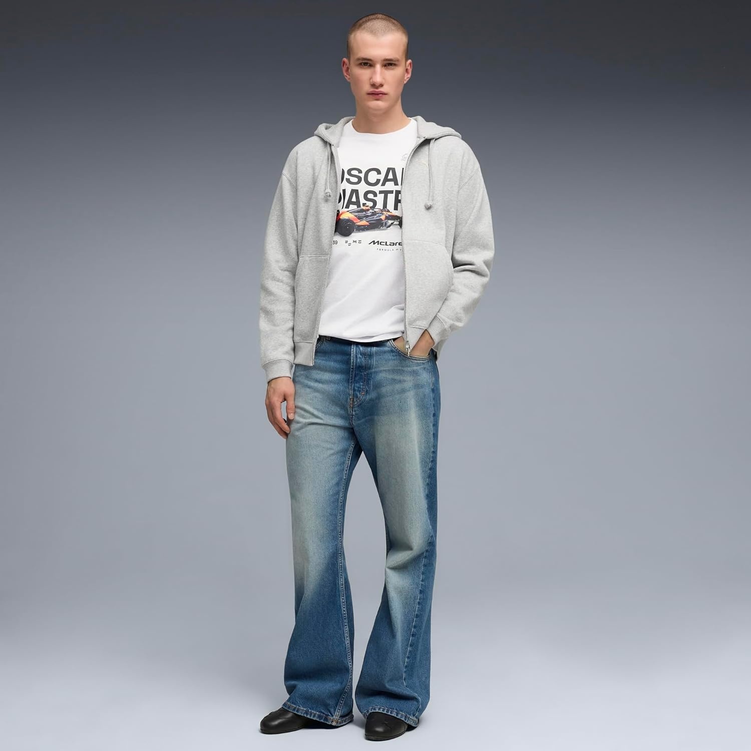 image:imagePUMA Mens Mclaren Racing Driver Piastri Graphic Crew Neck Short Sleeve Casual Tops Casual BlackWhite Glow Heather
