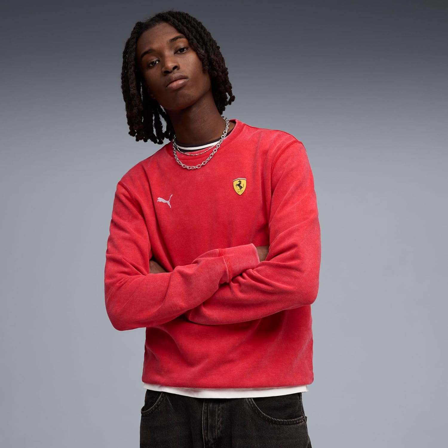 image:imagePUMA Mens Scuderia Ferrari Graphic Crew Neck Sweatshirt Casual BlackRosso Corsa