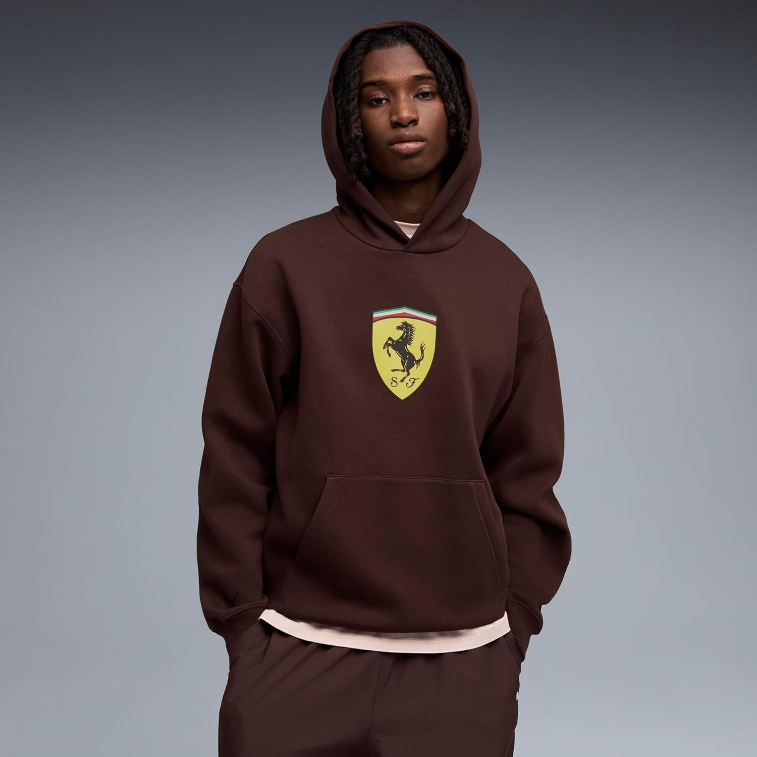 image:imagePUMA Mens Scuderia Ferrari Shield Hoodie Casual Outerwear Casual BlackChocolate Brown