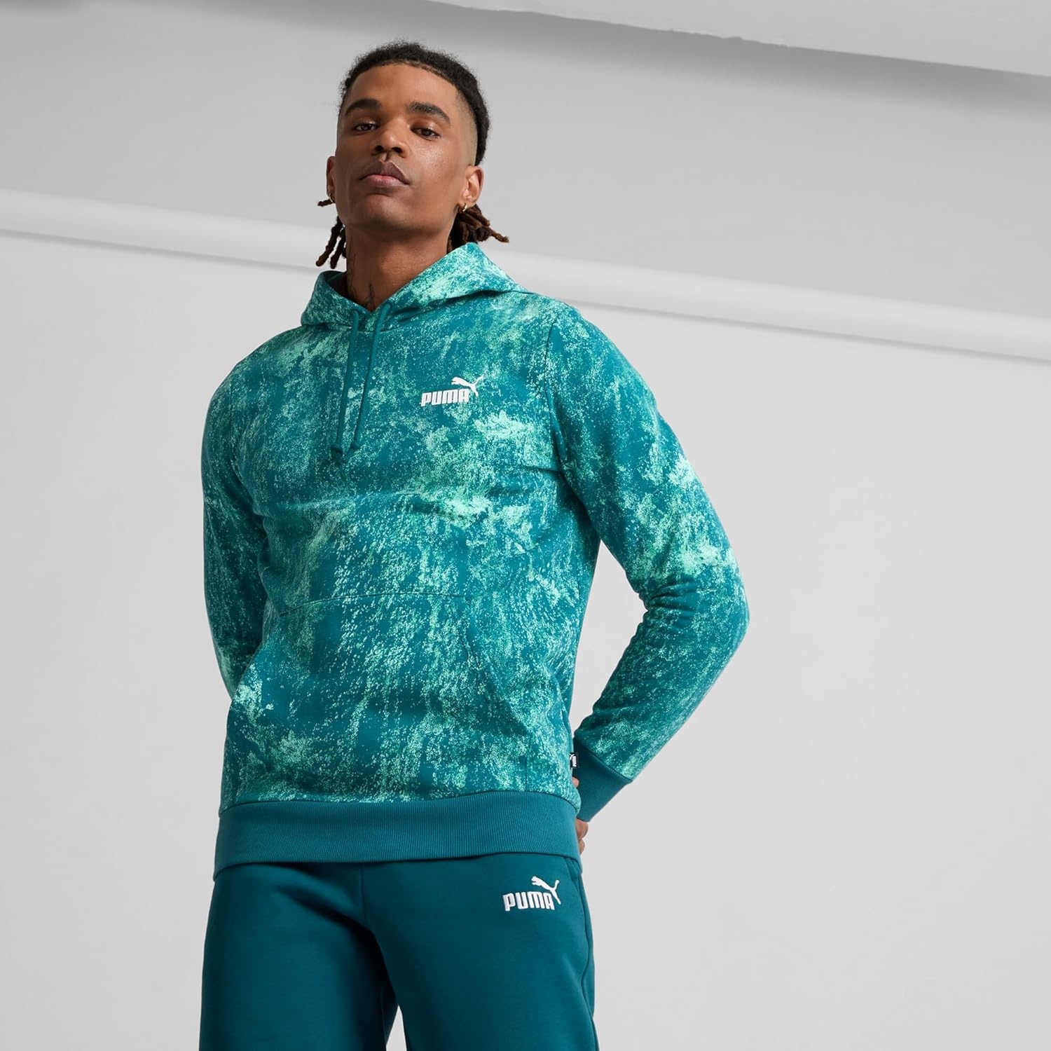 image:imagePUMA Mens Squad Graphic Hoodie Casual Outerwear Casual Pockets GreyCold Green