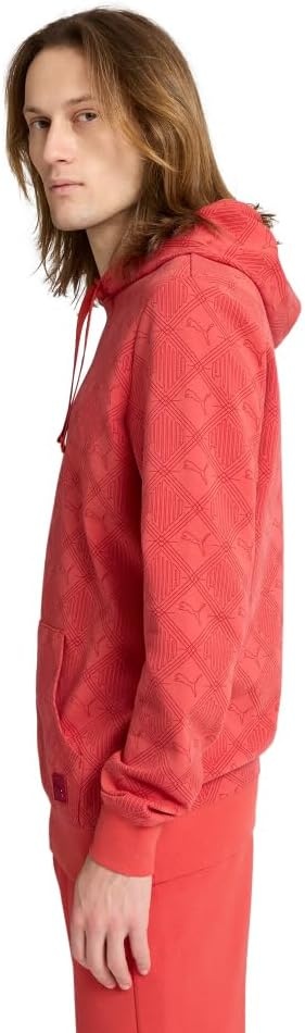 image:imagePUMA Mens Squad Graphic Hoodie Casual Outerwear Casual Pockets GreyLogomania Alloverprint Red Fire Ss25