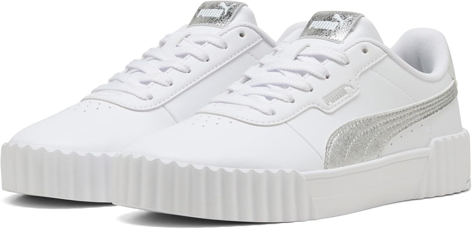 image:imagePUMA Womens Carina 30 Metallic Whisper Lace Up Sneakers Shoes CasualPuma Whitepuma Silver