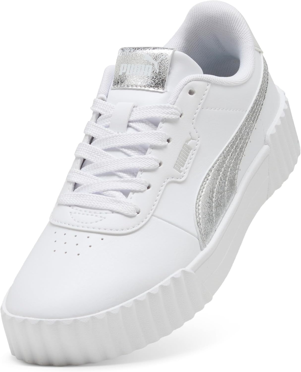 image:imagePUMA Womens Carina 30 Metallic Whisper Lace Up Sneakers Shoes CasualPuma Whitepuma Silver