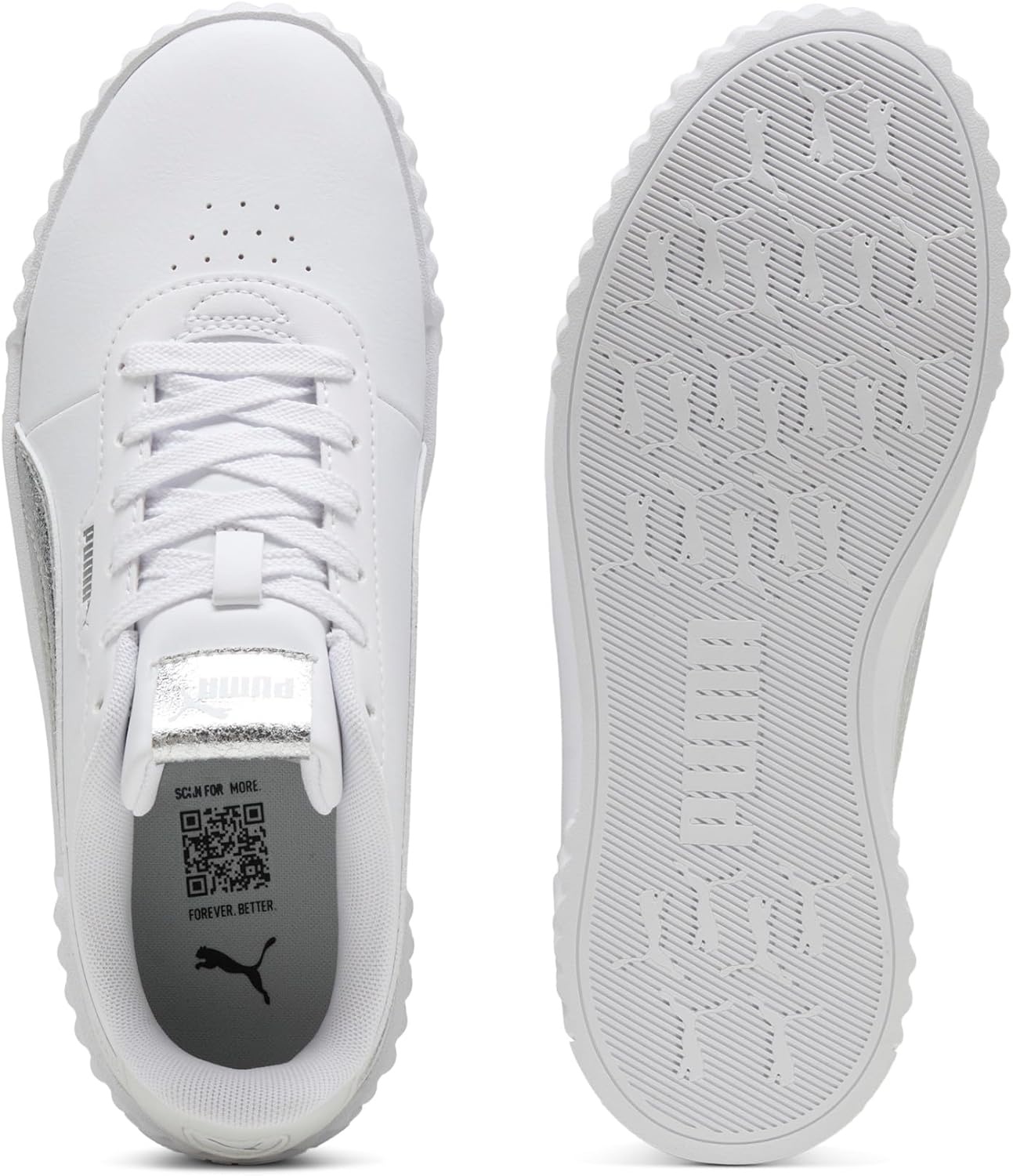 image:imagePUMA Womens Carina 30 Metallic Whisper Lace Up Sneakers Shoes CasualPuma Whitepuma Silver