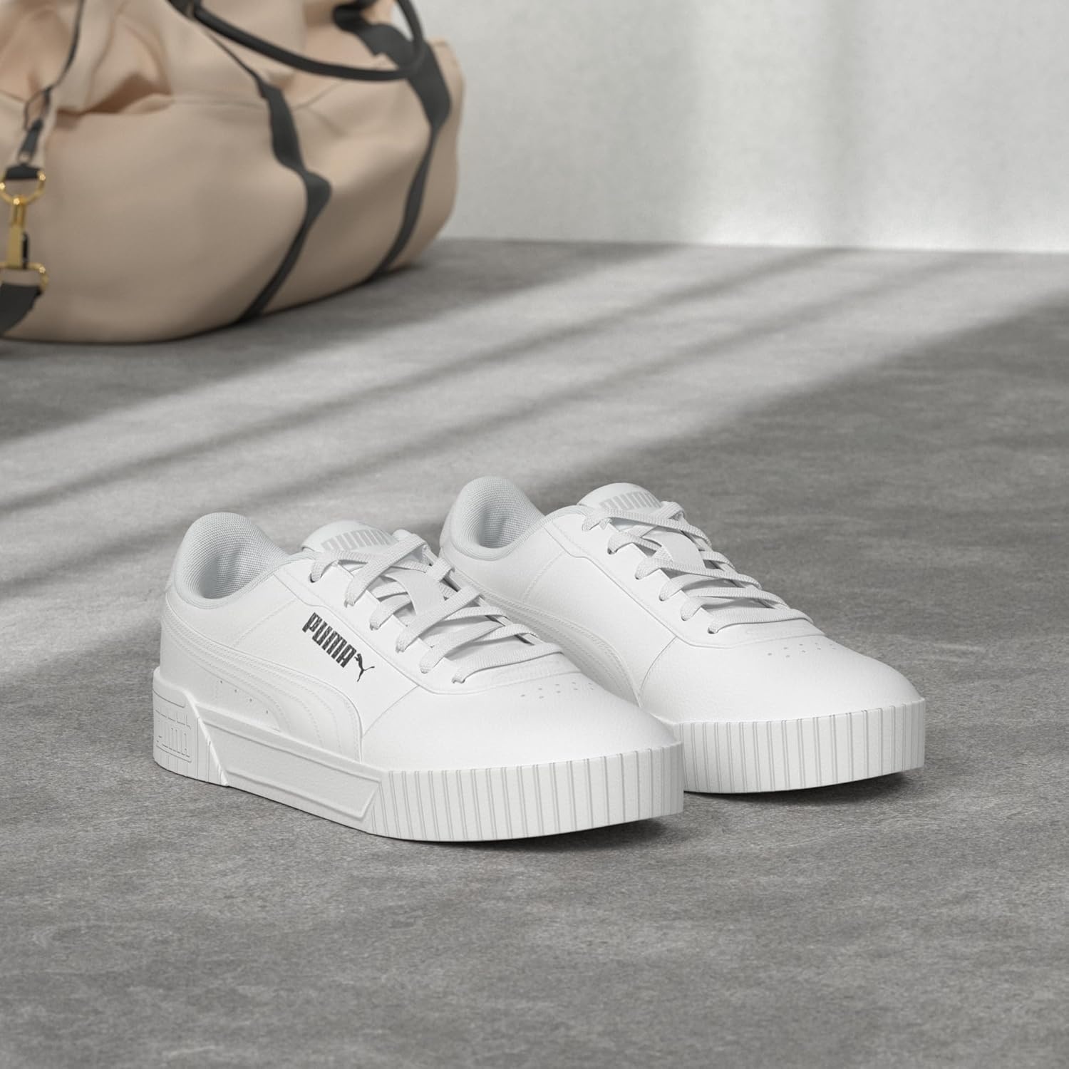image:imagePUMA Womens Carina Leather Sneaker20 Wide Whitewhitesilver