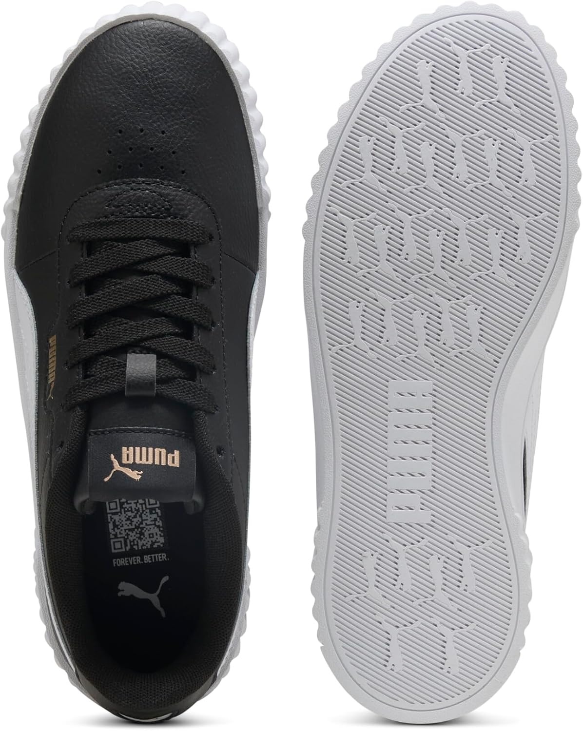 image:imagePUMA Womens Carina Leather Sneaker30 Blackwhitegold