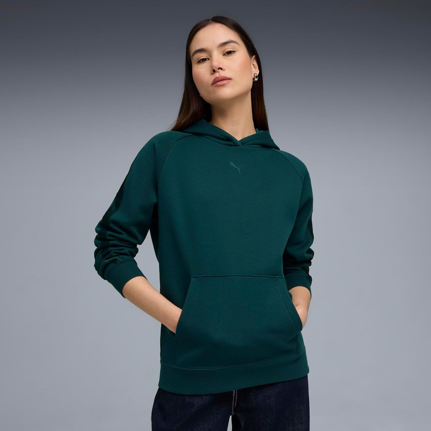image:imagePUMA Womens Essentials Elevated Satin Hoodie Casual Outerwear Casual GreenGreen