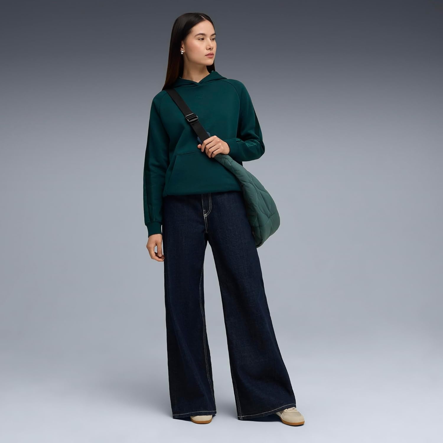 image:imagePUMA Womens Essentials Elevated Satin Hoodie Casual Outerwear Casual GreenGreen