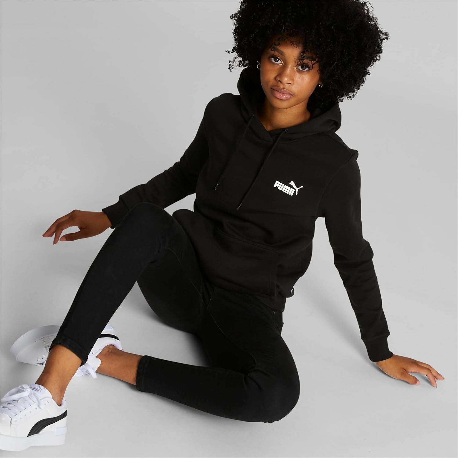 image:imagePUMA Womens Essentials Logo Hoodie Casual Outerwear Casual Hoodie GreyBlack