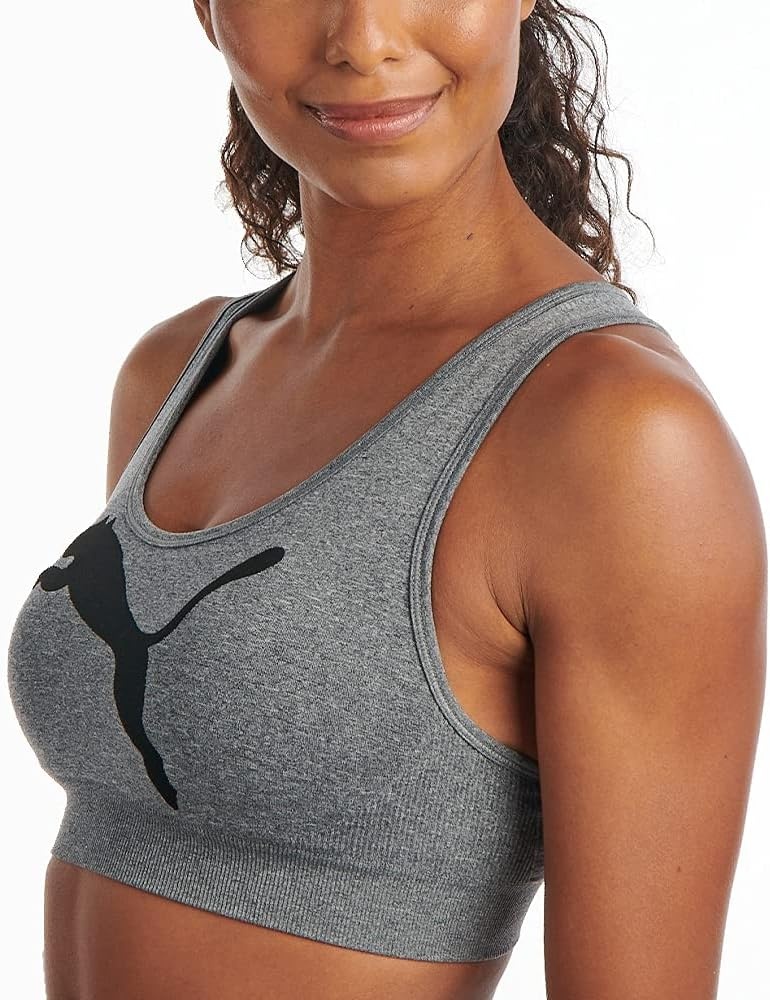 image:imagePUMA Womens Seamless Padded Sports BraBig Cat Medium Heather Grey