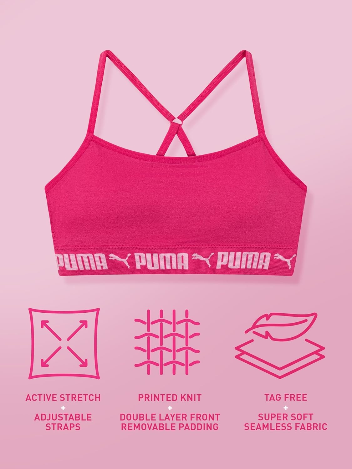 image:imagePuma Girls 2 Pack Super Soft Seamless BraletteCherry Blossom Space DyeMagenta