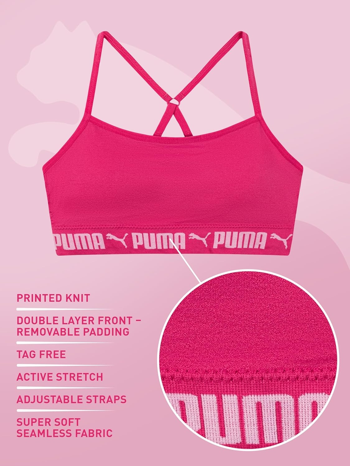 image:imagePuma Girls 2 Pack Super Soft Seamless BraletteLight Grey Heather Space DyeBlack