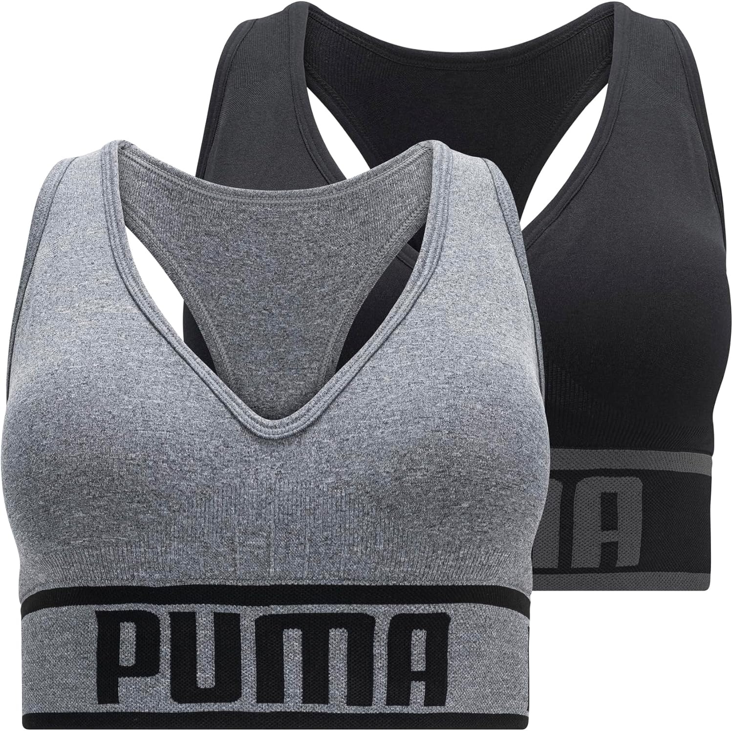 image:imagePuma Womens 2 Pack Seamless Sports BraBlackHeather Grey