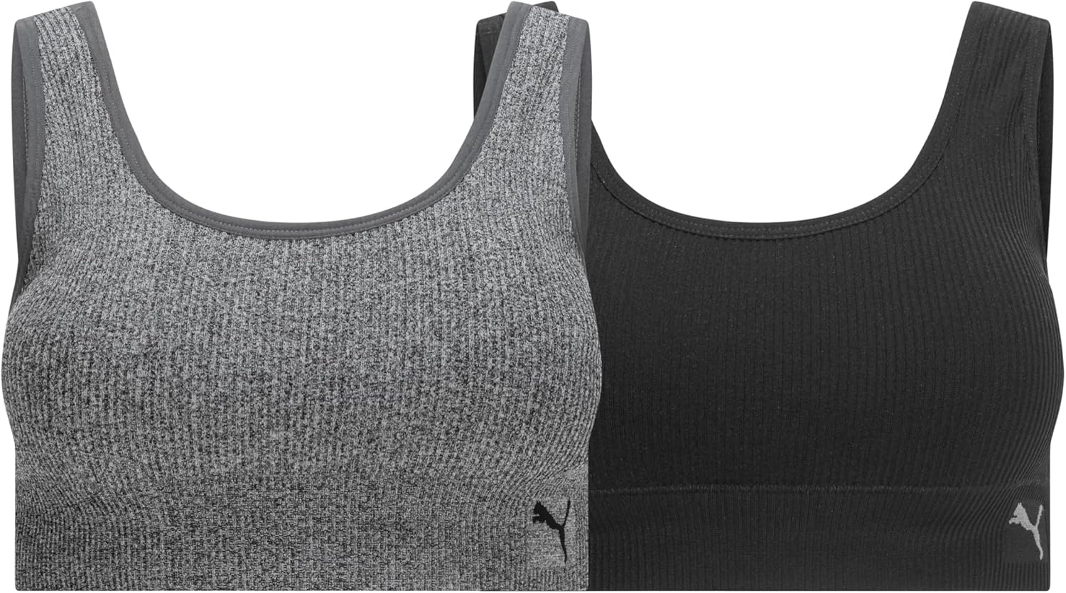 image:imagePuma Womens 2 Pack Seamless Sports BraBlackHeather Grey Rib