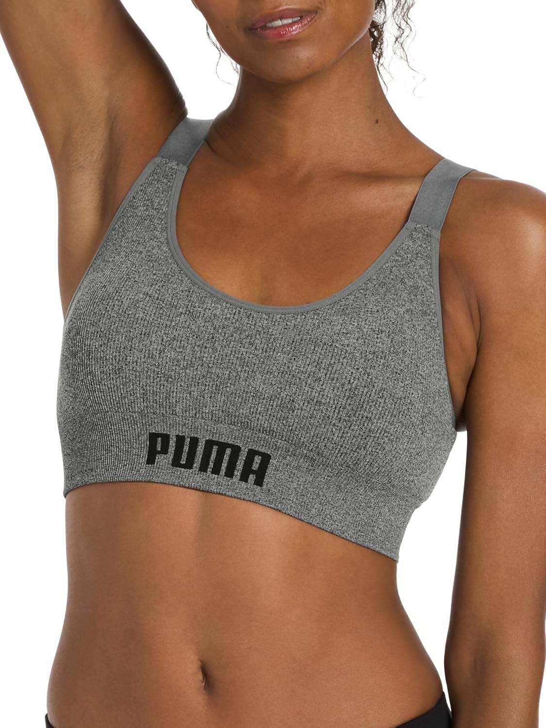 image:imagePuma Womens 2 Pack Seamless Sports BraBlackHeather Grey Scoop