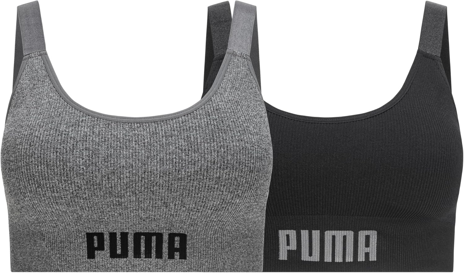 image:imagePuma Womens 2 Pack Seamless Sports BraBlackHeather Grey Scoop