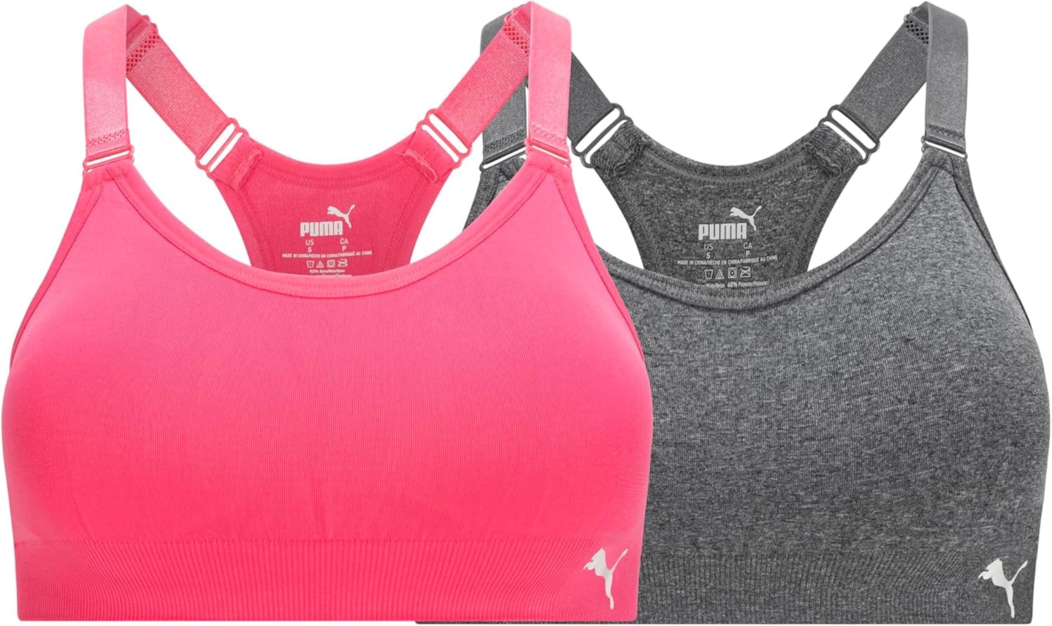 image:imagePuma Womens 2 Pack Seamless Sports BraMagic RoseHeather Grey