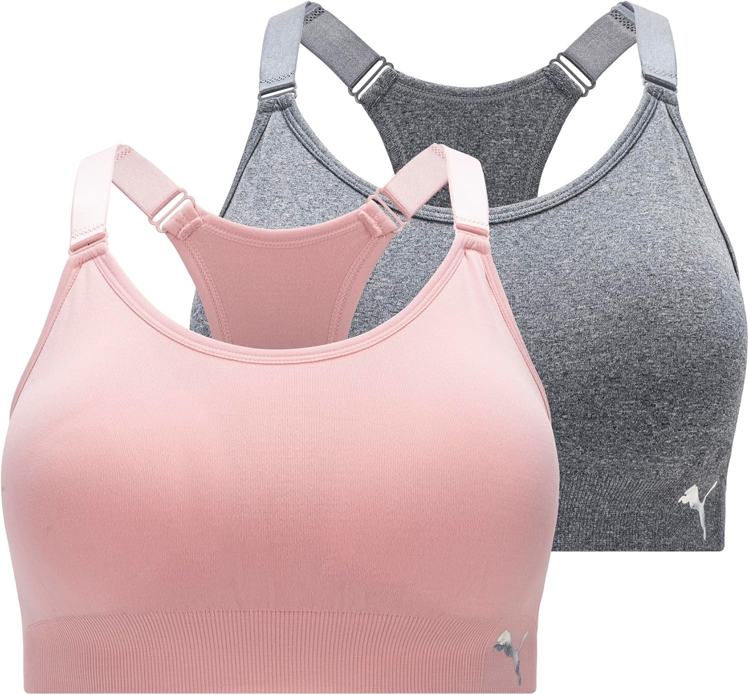 image:imagePuma Womens 2 Pack Seamless Sports BraSilver PinkHeather Grey