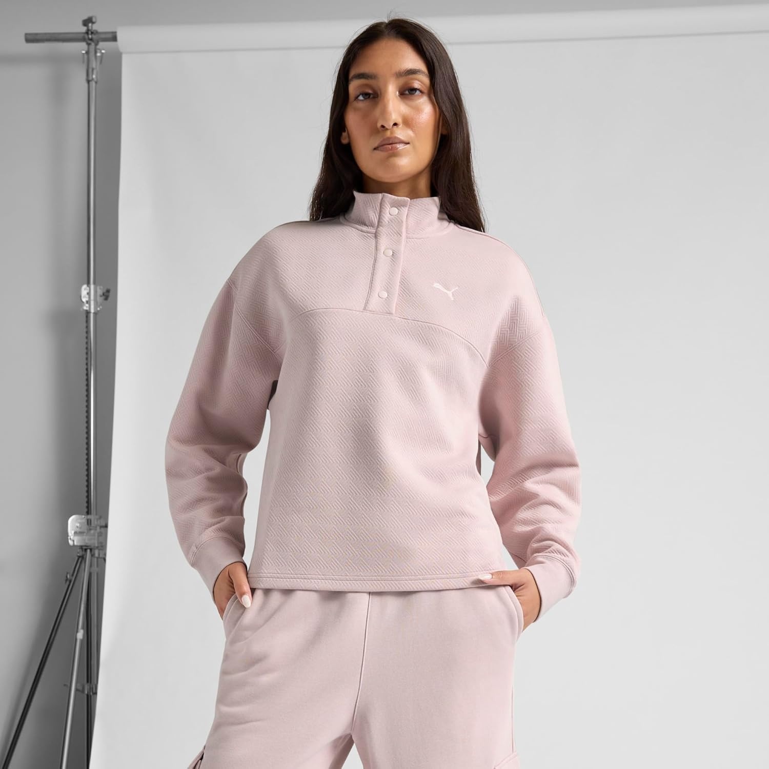 image:imagePuma Womens Essentials Elevated Half Snap Long Sleeve PulloverMauve Mist