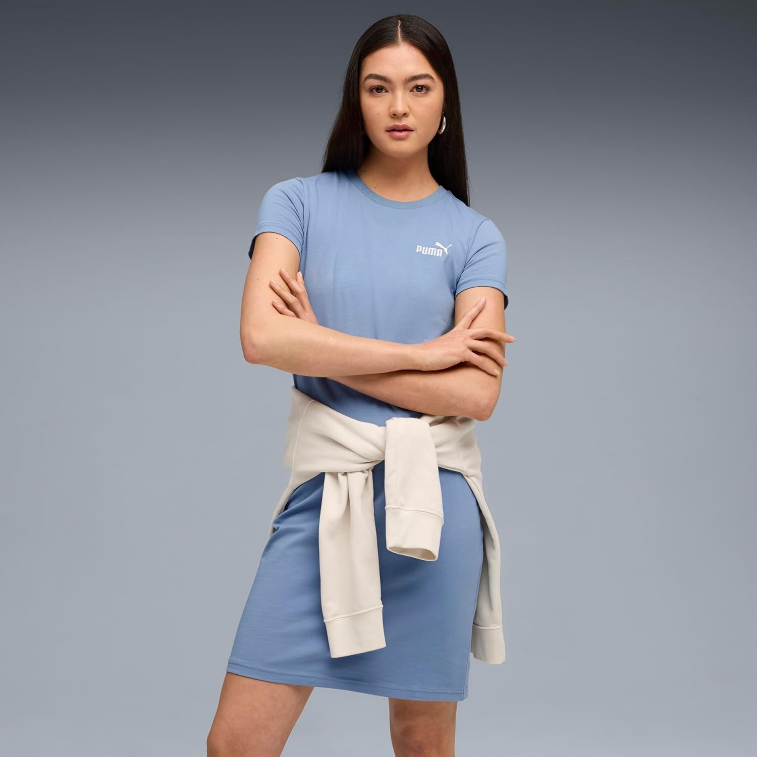image:imagePuma Womens Essentials Small Logo Slim Fit TShirt DressCool Blue Ah25