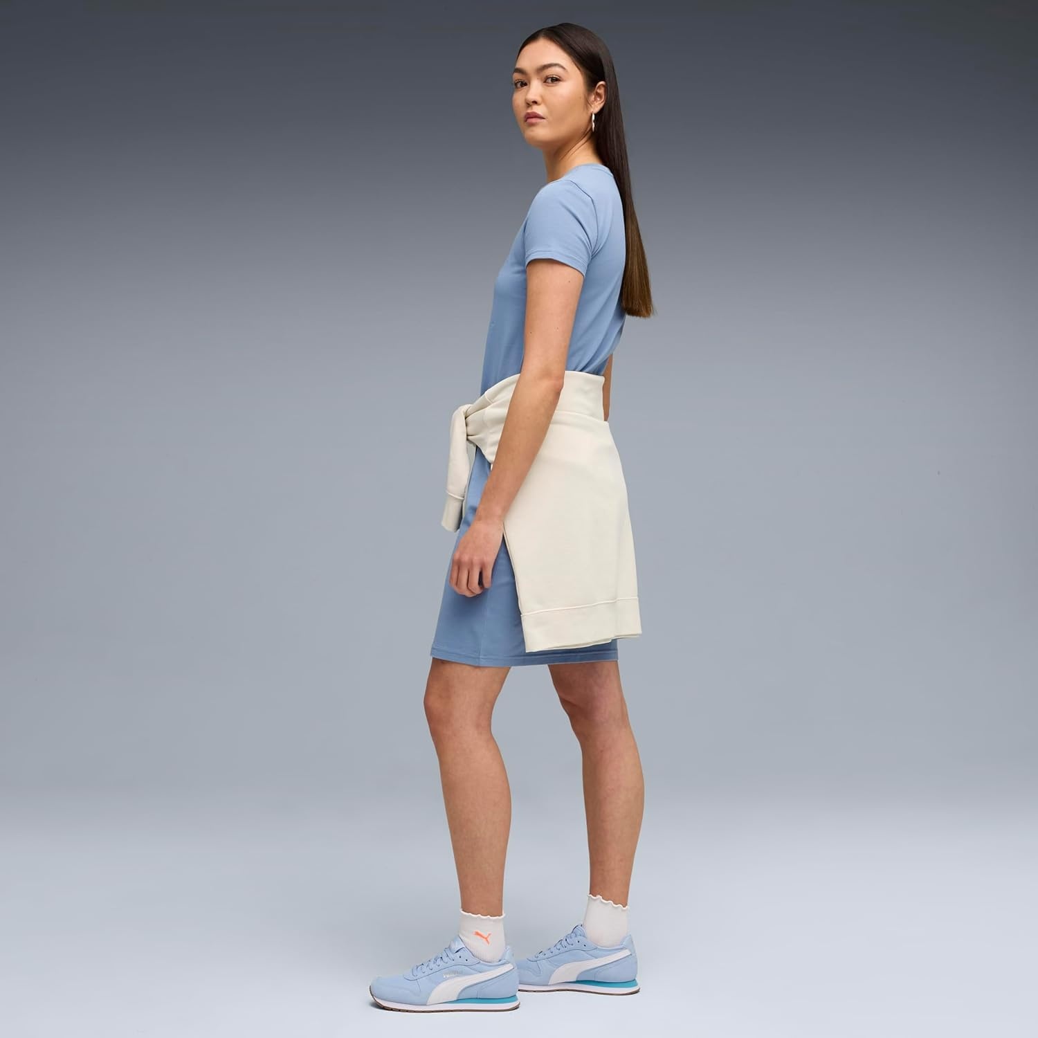 image:imagePuma Womens Essentials Small Logo Slim Fit TShirt DressCool Blue Ah25