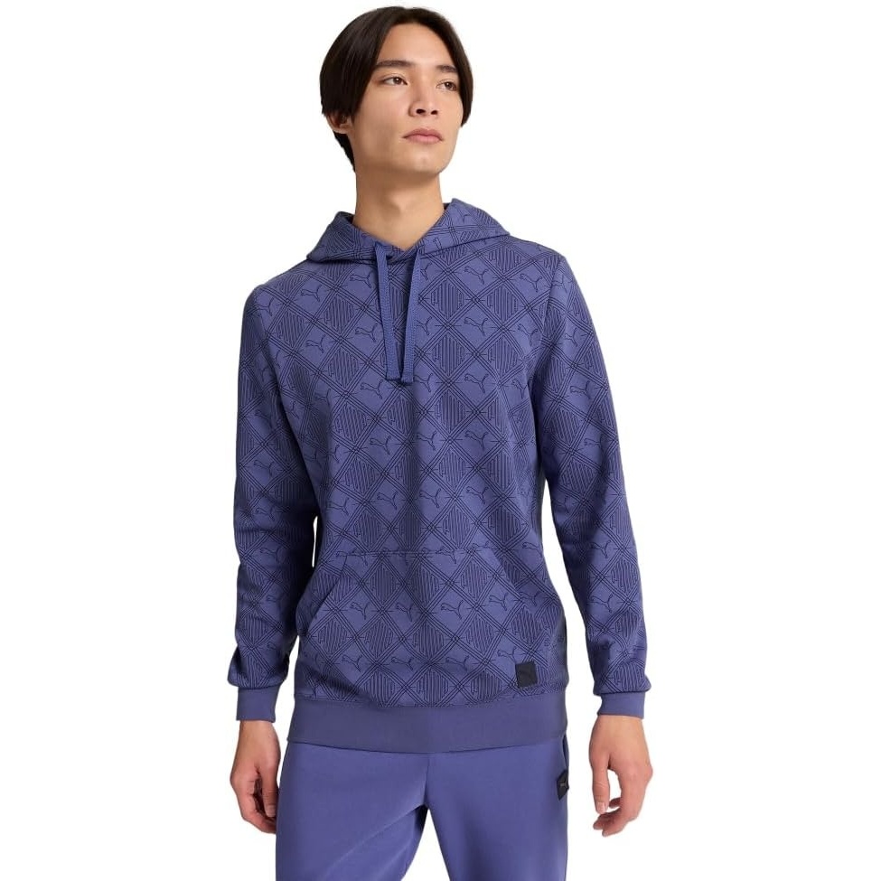 image:imagePUMA Mens Squad Graphic Hoodie Casual Outerwear Casual Pockets  GreyLogomania Alloverprint Blue Crystal Ss25