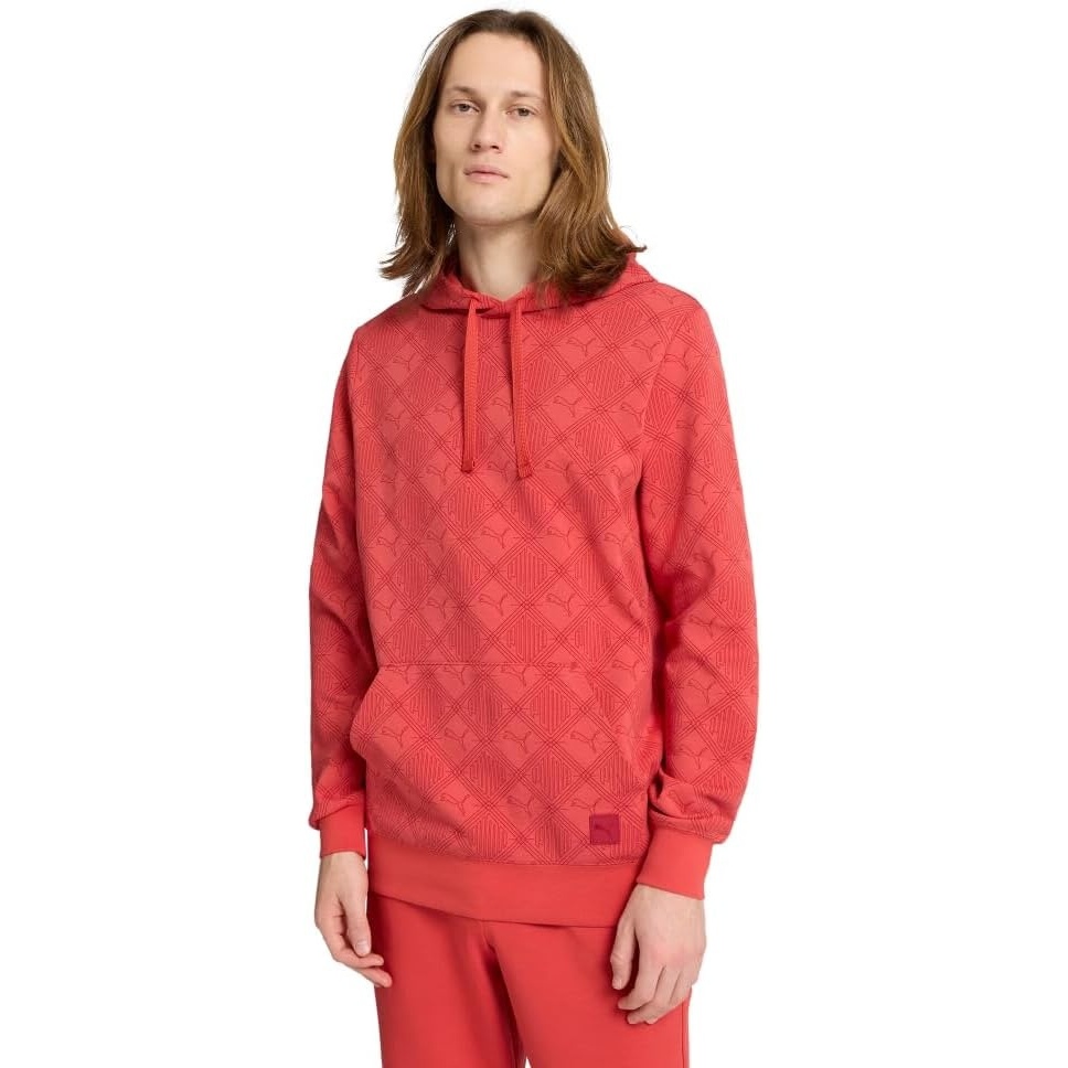 image:imagePUMA Mens Squad Graphic Hoodie Casual Outerwear Casual Pockets  GreyLogomania Alloverprint Red Fire Ss25