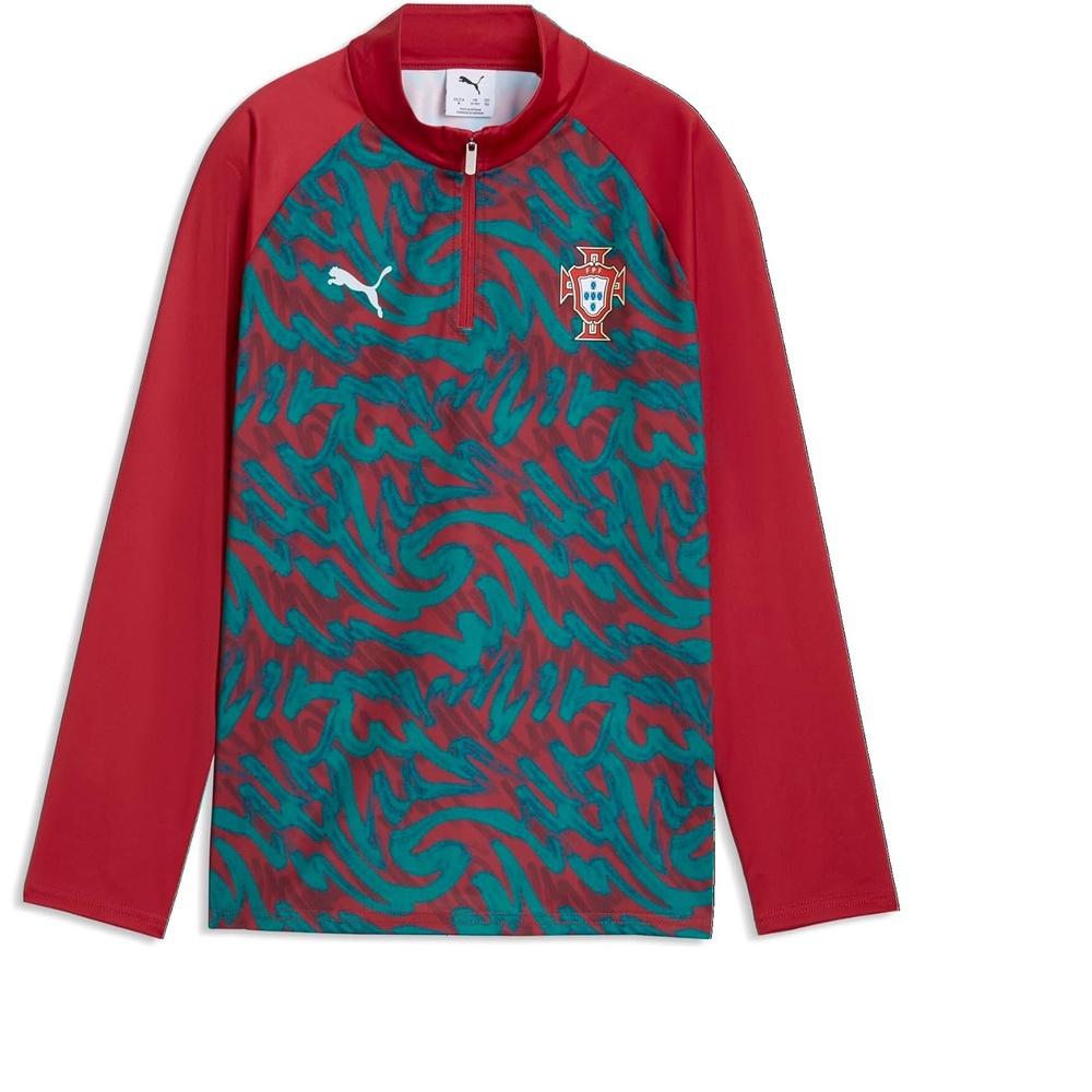image:imagePUMA UnisexChild FA Portugal Warm Up 14 Zip Top Club RedGreen Lagoon SS26