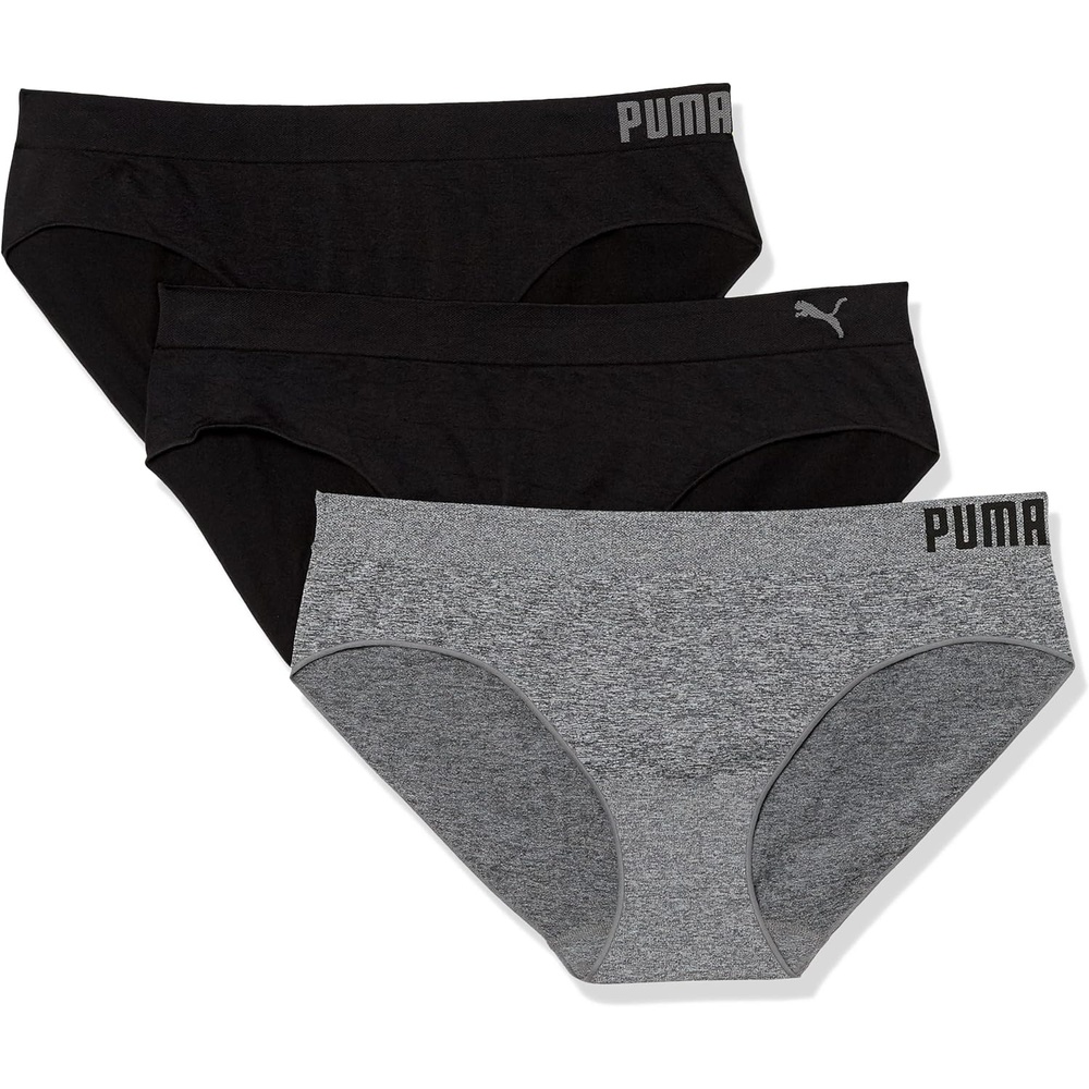 image:imagePUMA Womens Plus Size 3 Pack Seamless Bikini UnderwearPuma BlackHeather Grey