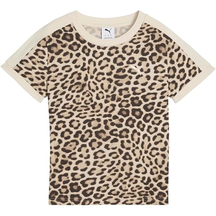 image:imagePUMA Womens T7 Leo Luxe All Over Print Slim Crew Neck Short Sleeve Casual Tops Casual BlackAlpine Snowice Coffee All Over Print Ah25