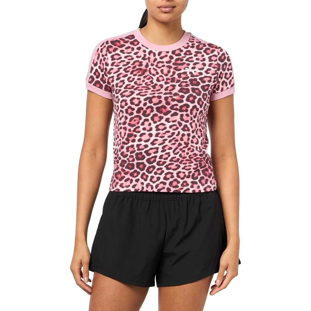 image:imagePUMA Womens T7 Leo Luxe All Over Print Slim Crew Neck Short Sleeve Casual Tops Casual  BlackPoised Pinkruby Shimmer All Over Print Ah25