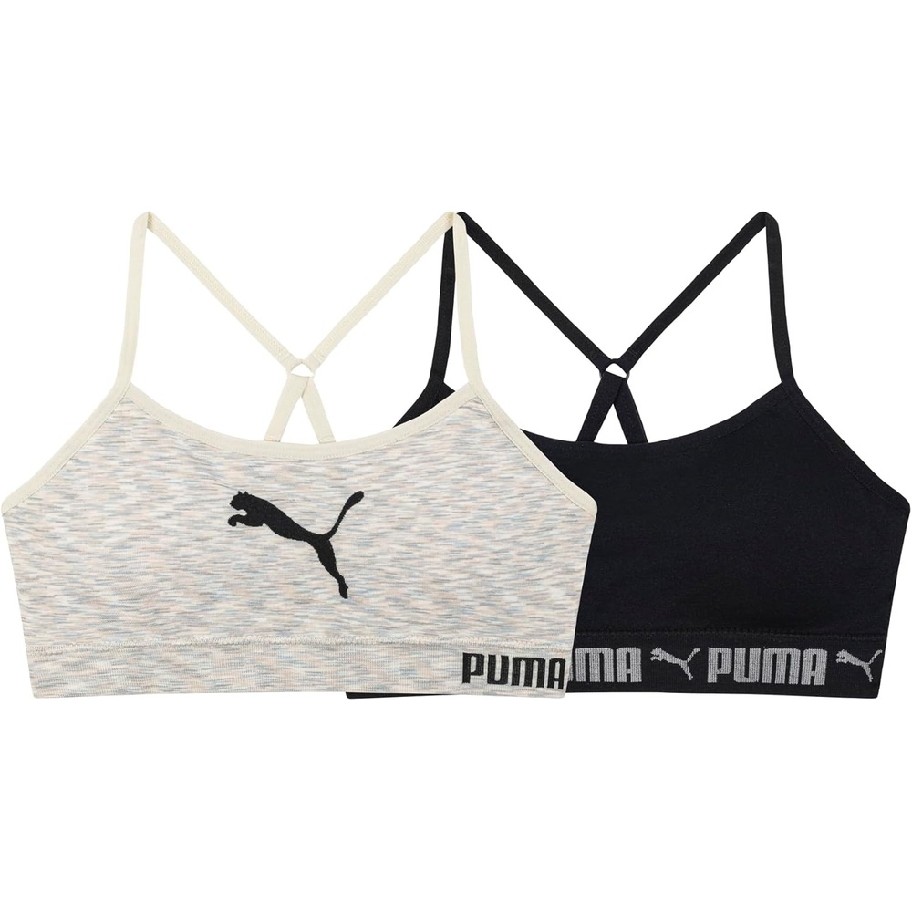 image:imagePuma Girls 2 Pack Super Soft Seamless BraletteLight Grey Heather Space DyeBlack