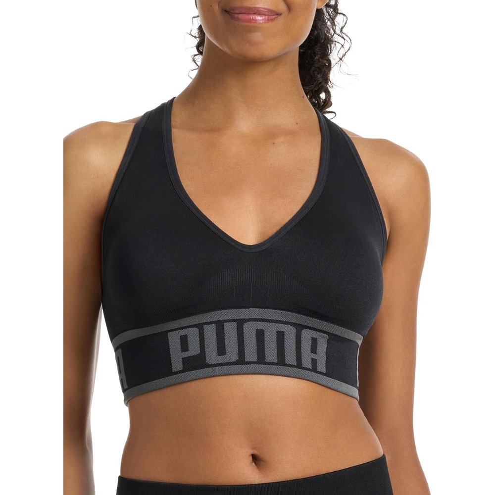 image:imagePuma Womens 2 Pack Seamless Sports BraBlackHeather Grey