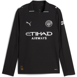 Manchester City FC Kids 2025/26 Long-Sleeve Away Soccer Jersey – Black