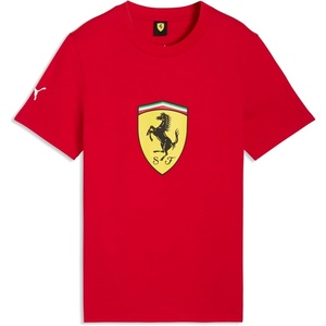 PUMA Kids Boys Scuderia Ferrari Colored Shield Graphic Crew Neck Short Sleeve Casual Tops Casual – Black(Rosso Corsa)