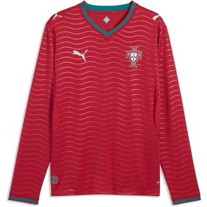 PUMA Mens Fpf Home Crew Neck Long Sleeve Replica Jersey Casual(Club Red-green Lagoon)