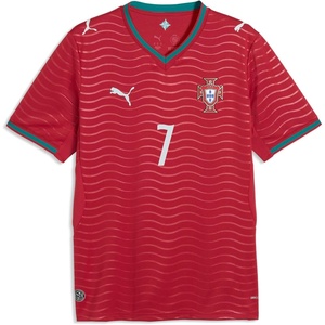 PUMA Mens Portugal 2026 Home Player V-Neck Short Sleeve Replica Jersey Casual(Club Red-green Lagoon)