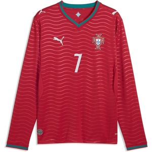 PUMA Mens Portugal Crew Neck Long Sleeve Home Player Jersey Replica Casual(Club Red-green Lagoon)