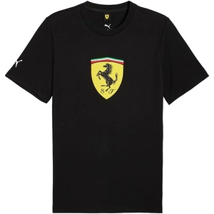 PUMA Mens Scuderia Ferrari Sportswear Colored Shield Graphic Crew Neck Short Sleeve Casual Tops Casual – Black(Puma Black 1ah25)