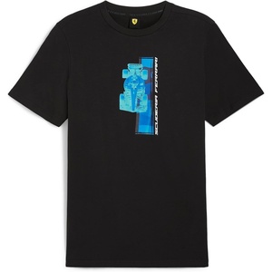 PUMA Mens Scuderia Ferrari Sportswear Colored Shield Graphic Crew Neck Short Sleeve Casual Tops Casual – Black(Puma Black 2024)