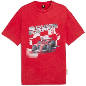 PUMA Mens Scuderia Ferrari Sportswear Colored Shield Graphic Crew Neck Short Sleeve Casual Tops Casual – Black(Red)