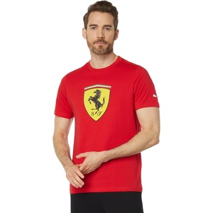 PUMA Mens Scuderia Ferrari Sportswear Colored Shield Graphic Crew Neck Short Sleeve Casual Tops Casual – Black(Rosso Corsa 23)