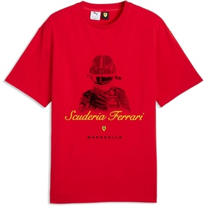 PUMA Mens Scuderia Ferrari Sportswear Colored Shield Graphic Crew Neck Short Sleeve Casual Tops Casual – Black(Rosso Corsa)