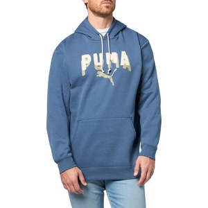 PUMA Mens Squad Graphic Hoodie Casual Outerwear Casual Pockets – Grey(Dark Indigo Double Up Ah25)