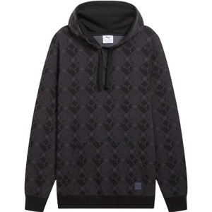 PUMA Mens Squad Graphic Hoodie Casual Outerwear Casual Pockets – Grey(Logomainia All-over-print Black Ss25)