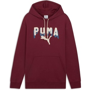 PUMA Mens Squad Graphic Hoodie Casual Outerwear Casual Pockets – Grey(Ruby Shimmer Double Up Ah25)