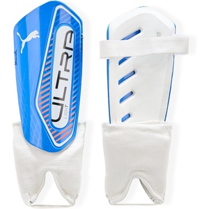PUMA Unisex Ultra Light Ankle Strap Soccer Shin Guards, Ultra Blue-White-Glowing Red AH25, XL
