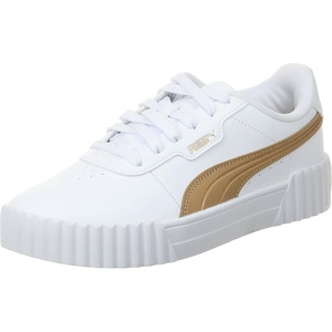 PUMA Women’s Carina 3.0 Casual Sneakers(Puma White-light Sand-puma Gold)