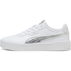 PUMA Womens Carina 3.0 Metallic Whisper Lace Up Sneakers Shoes Casual(Puma White-puma Silver)