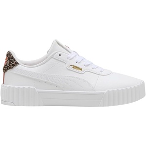 PUMA Womens Carina 3.0 Metallic Whisper Lace Up Sneakers Shoes Casual(White-gold Ah25)